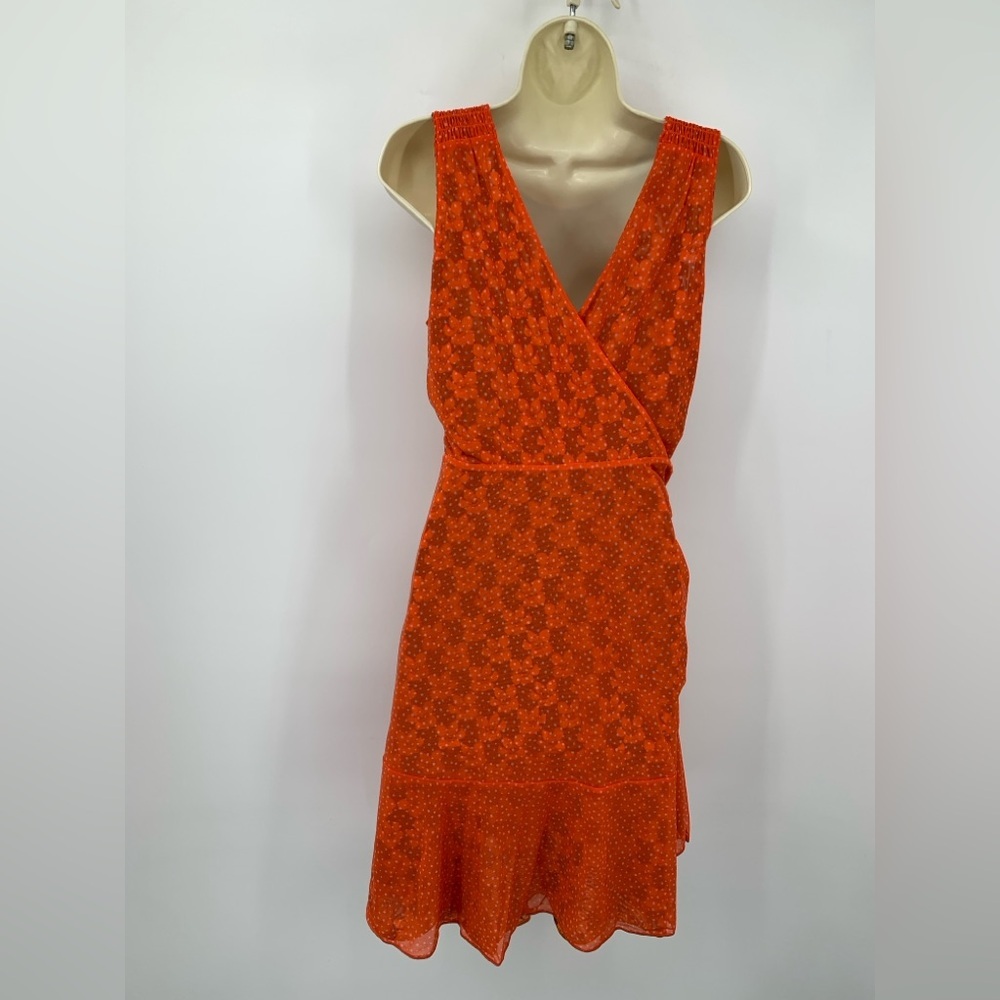 CAbi Flip reversible mesh shift dress orange floral dot ruching stretch new XL - Picture 5 of 7